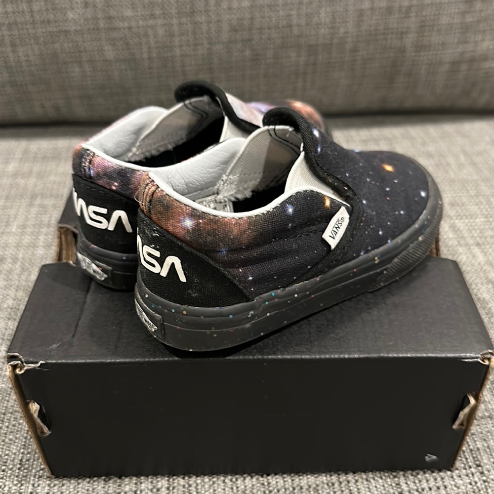 Sparkly galaxy Vans x NASA limited edition slip ons